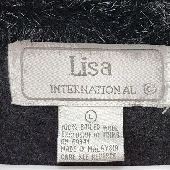 Lisa International Women's Boiled Wool Faux Fur Full Zip Jacket Black - L - Picture 3 of 9